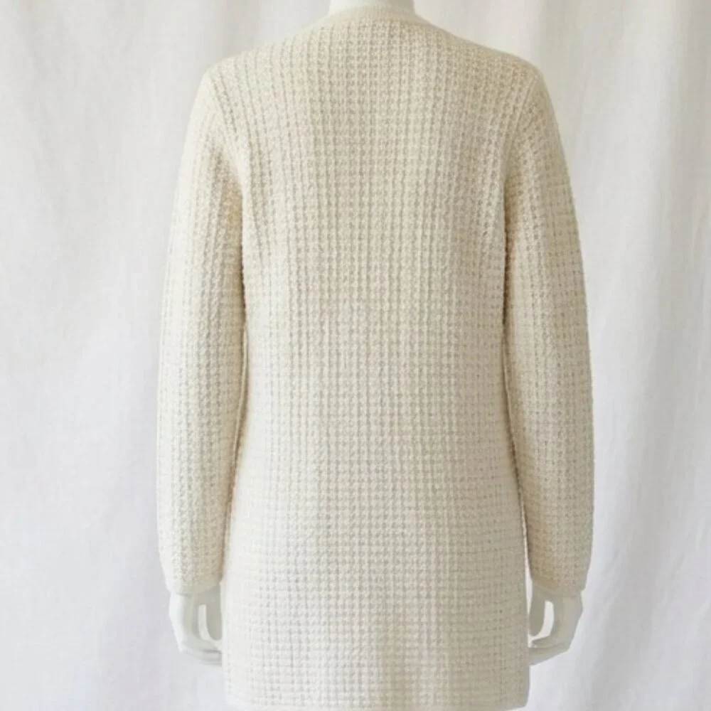 NWT Talbots Women's Textured Metallic Cream Knit Cardigan Coat L